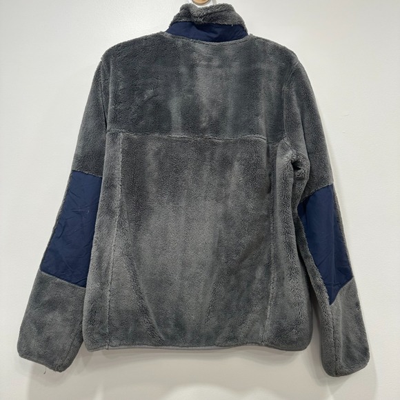 LL Bean Medium Gray Blue Sherpa Popover 1/2 Button Outerwear Fleece Fuzzy - Picture 9 of 13